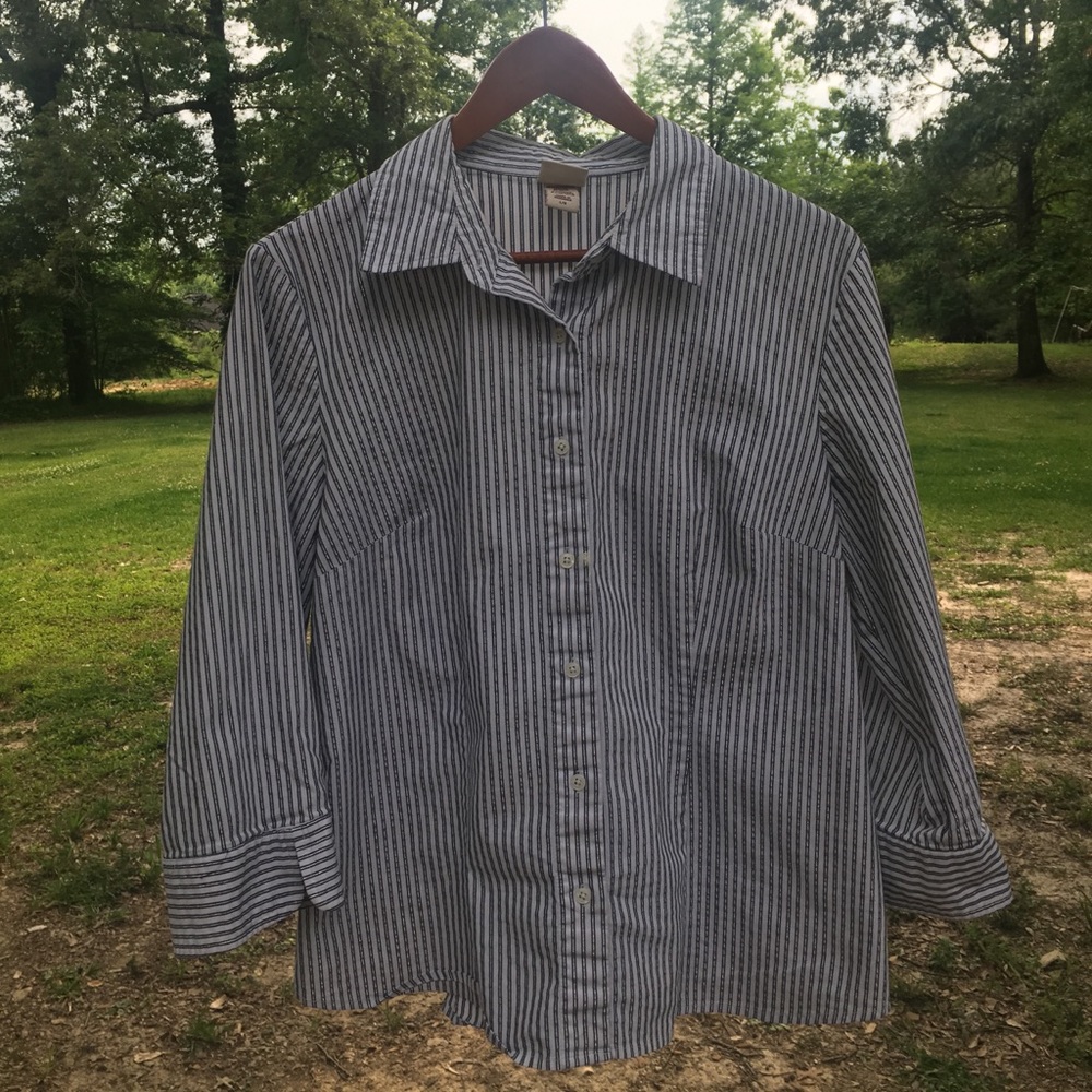 Covington Button Down Striped Blouse w/ Stain